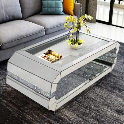 China Modern luxury high quality hot sale glitter crushed diamond mirrored coffee table with tempered glass top for sale