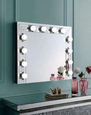 China Art Decor Girl's Bedroom Dressing Table Crushed Diamond Large Hollywood Mirror With 12 bubbles for sale