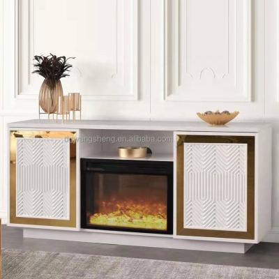 China Modern Design High Quality Electric Fireplace Living Room Mirrored TV Cabinet TV Stand Storage Cabinet for sale