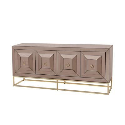 China 2022 Modern Europe Designs Antique Mirrored Luxury Glass 4 Door Sideboard Cabinet Sideboard With Gold Steel Legs for sale