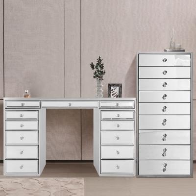 China Others 2022 Modern Mirrored Vanity Dressing Table Fashion Makeup Table Home Bedroom Furniture With Overlay Dresser for sale