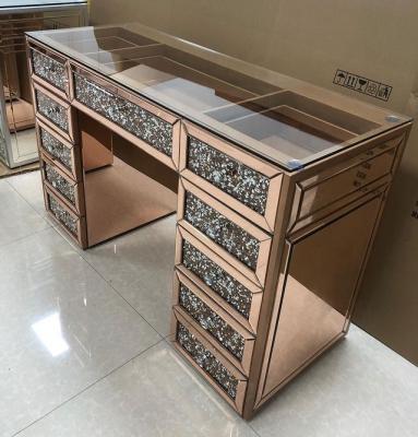 China Other Hot Sale Luxury Mirrored Dressing Table Vanity Table With Mirror Crushed Diamonds Drawers Chest For Bedroom for sale