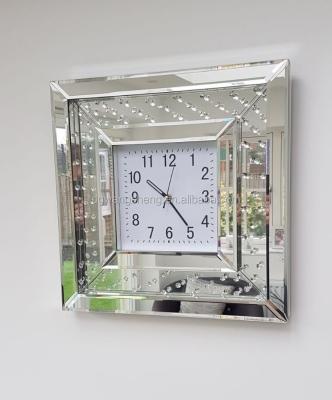 China Brand New Floating Crystal Mirrored Glass Wall Clock 450mm*450mm*30mm for sale