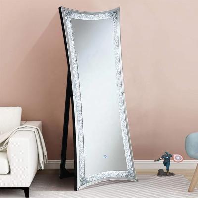 China Large contemporary modern furniture decoration floor mirror with LED light and supported by a foldable back frame for sale