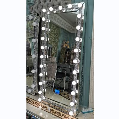 China 2022 New Hollywood Contemporary Luxury Full Body Mirror Position Mirror Crushed Diamond With Led Display And Speaker For Bedroom Makeup for sale