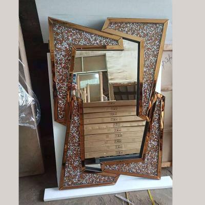 China Luxury Crushed Furniture Diamond Rectangular Wall Mirror Decorative Crushed Home Mirrors Art Deco Mirror for sale