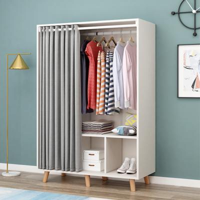 China Modern Minimalist Home Bedroom Adjustable Cloth Solid Wood Children's Panel Wardrobe (Waist) With Sliding Curtain Storage Cabinets for sale