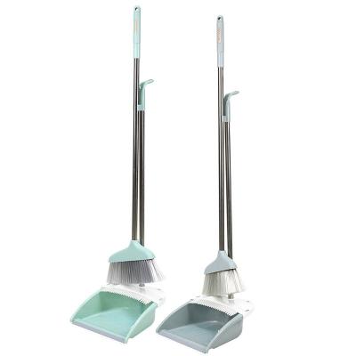 China Wholesale Home Household Broom And Dustpan Soft Hair With Single Tooth Dustpan Stainless Steel Rod Cover Hanging Plastic Sweep for sale