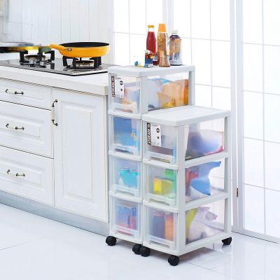 China Kitchen Folding Home Shelf With Wheels Dismountable Snack Storage Cabinet Drawer Crevice Plastic Storage Cabinet for sale