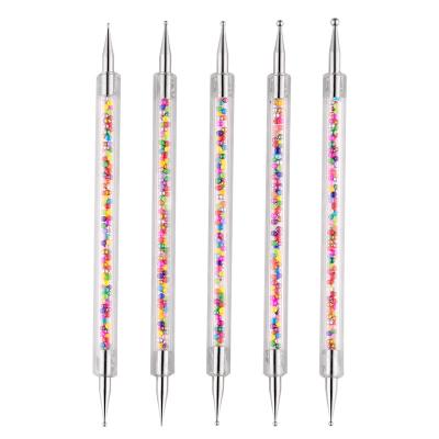 China 5Pcs Durable Set Caviar 2 Way Brush Salon Decorations Manicure Drawing Tool Kit Dot Point Dotting Pen Acrylic Nail Art Gel UV Paint for sale