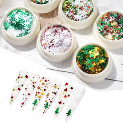 China Easy Apply Hot Sale Christmas Tree Snowflakes Glitter For Nails 6 Pcs/Set Winter Nail Art Glitter for sale