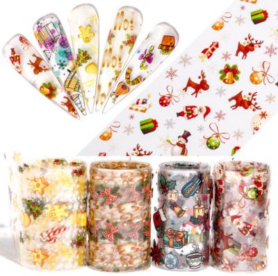 China Easy Apply 10Roll Box Wraps Holographic Nail Transfer Foil Sticker AB 4X100cm Adhesive Floral Christmas Decor Star Butterfly Paper Nails for sale