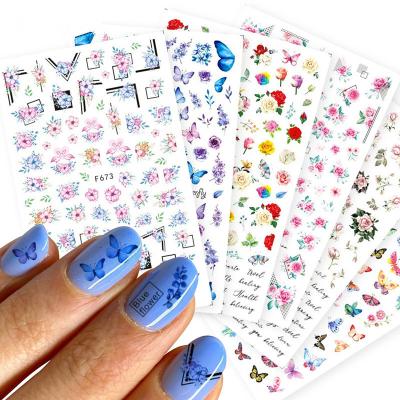 China New Arrival Nail Sticker Flower Rose Butterfly Nail Art Decals Remove Stickers for sale