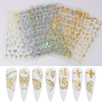 China Remove Gold And Silver Holographic 5D Laser DIY Foil Butterfly Nail Sticker Self Adhesive Nail Art Decoration for sale