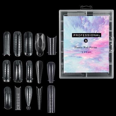 China 120pcs Durable 10 Styles Clear Double Shapes Nails System Full Cover Fast Building Gel Mold Tips Nail Extension Molds for sale