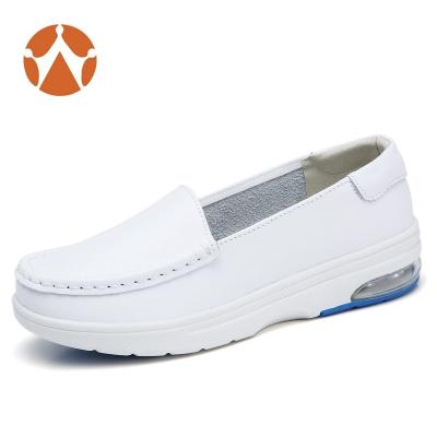 China Anti-slip Lightweight Comfortable Genuine Leather White Lady Nurse Shoes For Women for sale