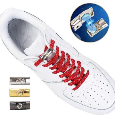 China Chrysanthemum Metal Reflection Lazy Sneaker Laces Quick Easy Magnetic Flat Elastic Flat Lace No Tie Shoe Laces for sale