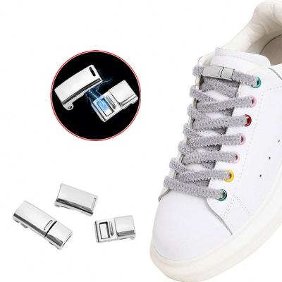 China Plush Flat Elastic Laces Metal Lock Magnetic Kids and Adults No Tie Lace Flat Easy Remove Lazy Sneaker Lace for sale