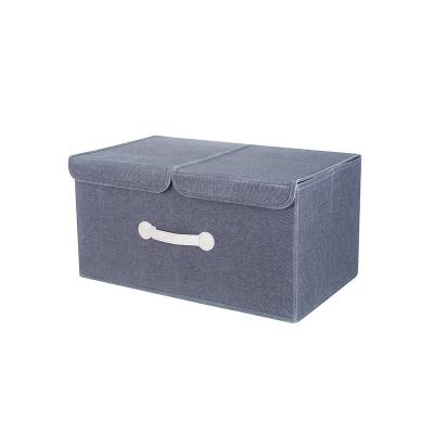 China Modern Blue Folding Canvas Fabric Organizing Clothes Polyester Storage Boxes With Lid for sale