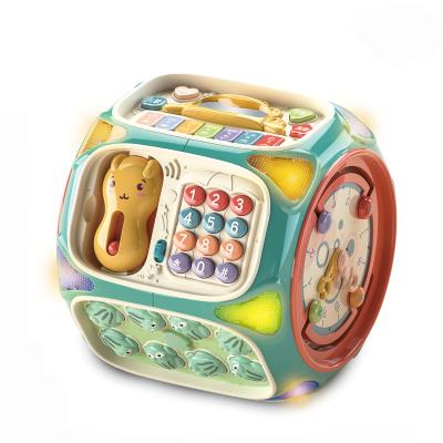 China Early Education Musical 8 Sides Infant Learning Box Speed ​​Game DIY Shapes Matching Light Music Electric Baby Activity Cube Toys for sale