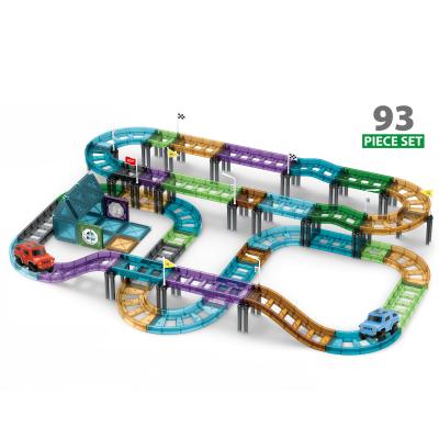 China Building Blocks PULL BACK 3D Building Blocks Set 93pcs Transparent Building Tiles DIY Truck Railway Creative Magnetic Toys Children for sale