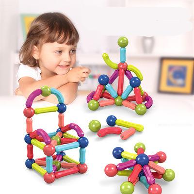 China Hot Sale Toy Amazon 3D Assembly Building Blocks Ball 25 Construction 36 42 64 Piece Sticks Colorful Creative Magnetic Children for sale