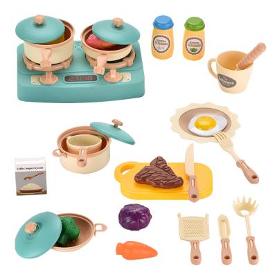 China Play House Kids Pretend Tableware Mini Pretend Play Food Electric Light Looks Cooking Kitchen Jet Gas Stove Toys for sale