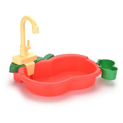 China Cute Design Kid's Play House Apple Preschool Kit 2 in 1 Play Pump Electric Water Play Toy Fishing Plastic Wash Sink for sale