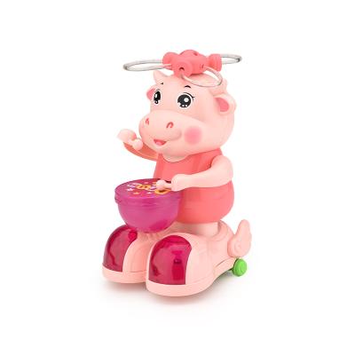 China Cute Cow Drumming Cheap Plastic Toy Drum With Turning Light Music Electric Universal Kids Toy 13.5*14.6*19.9cm for sale