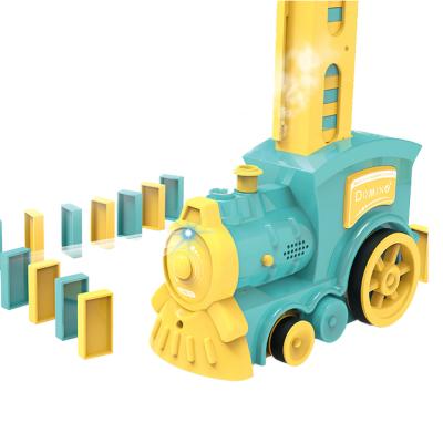 China Electric& smoke 2021 New Children Educational Product Interesting Electric Games Blocks Puzzle 80pcs Domino Train Toy for sale