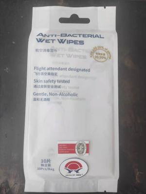 China Flight Attendant Designated Anti-Bacterial Wet Wipes 10 Pcs Per Bag for sale