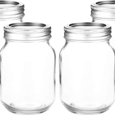 China 16 oz Lead Free Airtight Glass Mason Jars with Food-Safe and Corrosion Resistant Silver Color Lids, Regular Mouth Mason Jars for sale