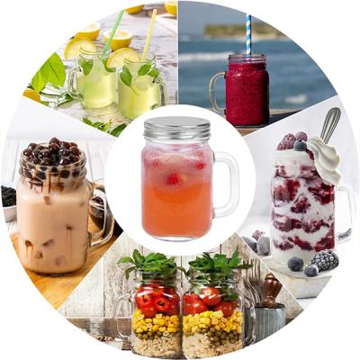 China Regular Mouth Airtight Round 8 oz 16oz Lead Free Mason Jar Glass Mugs With Handles For Juice Drinking for sale