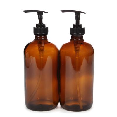 China Lead Free Skin Care Containers Supplier Hand Sanitizer Aseline Body Lotion 16oz Amber Glass Bottles With Lotion Pump for sale