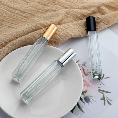 China Mini Spray Bottle 10ML Glass Square Clear Perfume Bottles Travel Atomizer Dimension Sample Cologne Sprayer for sale