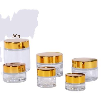 China Lead Free Empty Cosmetic Refillable Container Body Cream Packaging 30g 50g 100g Glass Jars Clear Glass Jars for sale