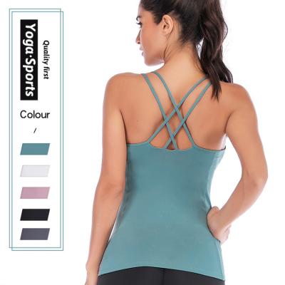 China Breathable Double Strap Beautiful Cotton Back Nylon Sports Vest Women Fitness Clothing for sale