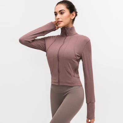 China Sustainable Autumn And Winter Nylon Elastic Zipper Running Long Sleeve For Women Yoga Sports Coat for sale