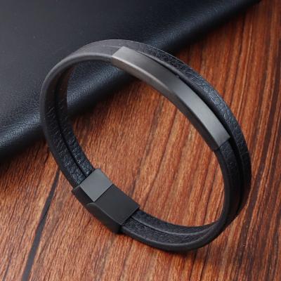 China Casual/Sporty Handmade Leather Cuff Bracelet Wholesale Engrave Magnetic Clasp Bracelet Fast Delivery Engraved Men Jewelry for sale