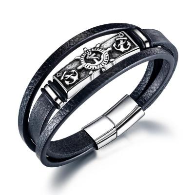 China Magnetic Stainless Steel Anchor Jewelry Friendship Leather Casual/Sporty Stocked Silver Bracelet for sale