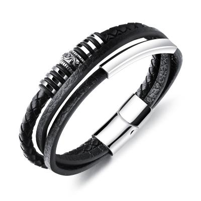 China YUNSE Logo Leather Bracelet With Stainless High Quality Casual/Sports Braided Leather Magnetic Magnetic Steel Material for sale