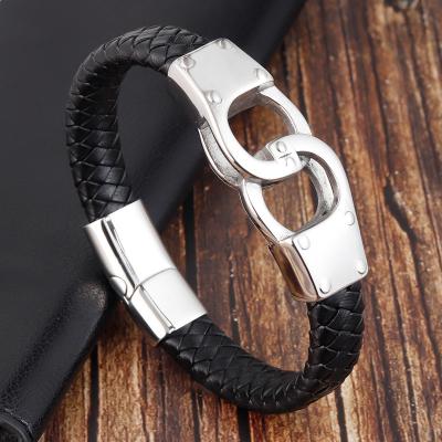 China Hotsale FASHIONABLE European Mens Jewelry 316L Stainless Steel Material Infinity Braided Black Leather Bracelet For Men Father's Day Gift for sale