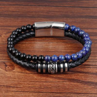 China Natural Gemstone Luxury Bracelet Gift Birthday Gift Natural Stone and Real Leather Braided Pearl Bracelet for sale