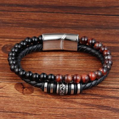 China Yunse Tiger Eye Lava Men Hotsale Casual/Sporting Natural Stones Beaded Bracelet Leather Women for sale