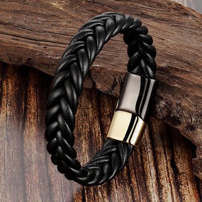 China Premium Handmade Braided Woven Magnetic Steel Bracelet Casual/Sporty Truth Leather 2 Tones for sale