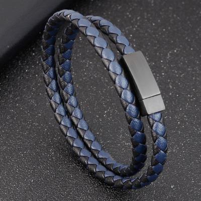 China Fashion Logo Blue Rope custom made jewellry 2 tone leather braided men jewelry bracelet wholesale for sale