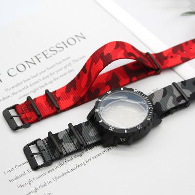 China Fabric Custom Printed Bulk Wholesale 22mm Thick Camouflage 1.5mm Gray Red Camo Nylon NATO Watch Strap for sale