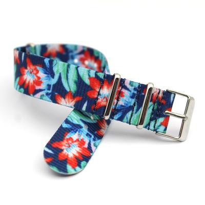 China Fabric Fashion Print Watch Band 18mm 20mm 22mm Flower NATO Strap for sale