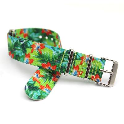 China Fashion Printed Fabric Flower Woman Nato Strap 20mm Nylon Fabric Watch Band With 304 Steel Buckle for sale