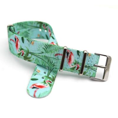 China Popular Flamingo Printing NATO Strap Lady Watch Bands Fabric Bracelet Custom Fabric 18mm 20mm 22mm for sale